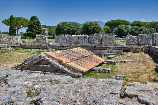 Sacello Heroon an underground structure home to very important findings in the ancient ruins of Paestum (Salerno, Italy)