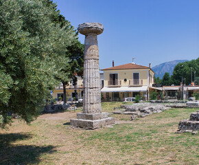 Ancient Greek ruins of Paestum famous UNESCO site in the province of Salerno, Campania, Italy