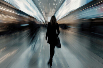 Woman Walking Through Subway Station