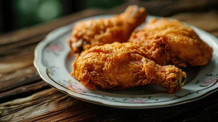 Foto op Plexiglas Fried Chicken on Wooden Table © vefimov