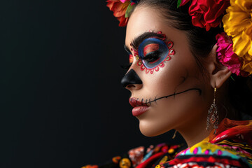 Woman in Mexican Costume with Flower Hair