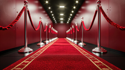 Red Carpeted Hallway with Rope Barriers