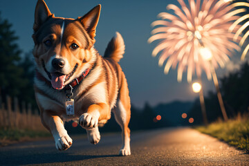 dog runaway from  fireworks