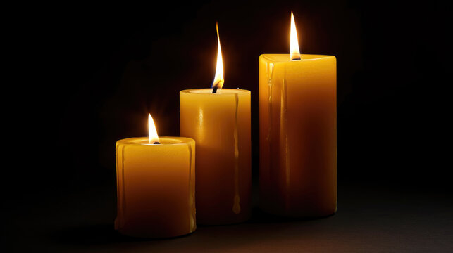 Three Lit Candles in Dark Room