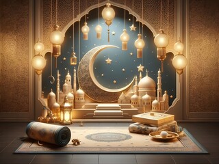 Islamic Decorative Backgrounds with beautiful decorations for major religious events such as Ramadan, Hajj, Eid al-Fitr and other Islamic events. Islamic Concept Background. generative AI