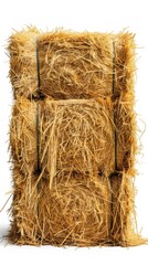A square bale of hay fresh from the field sits on top of a white floor.