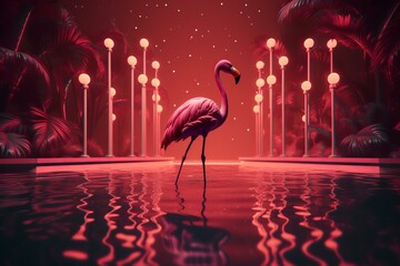 Elegant Pink flamingo. Nature bird summer. Generate Ai