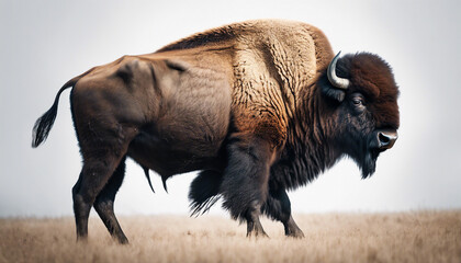 full body of a bison, isolated white background