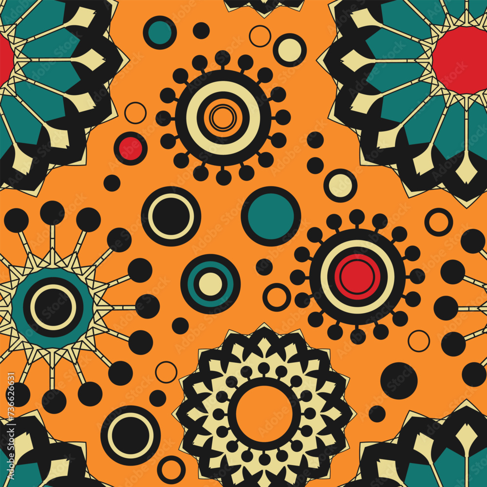 Poster seamless pattern with randomly placed round decorative elements. vector illustration