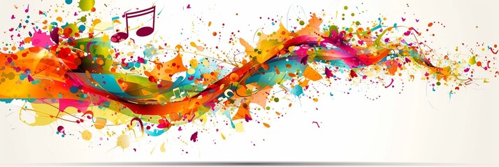 Colorful abstract background with melodic music notes and signsvibrant musical banner design.