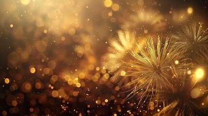Fototapeta premium Magic holiday abstract glitter background with blinking stars and falling snowflakes. Blurred bokeh of Christmas lights.