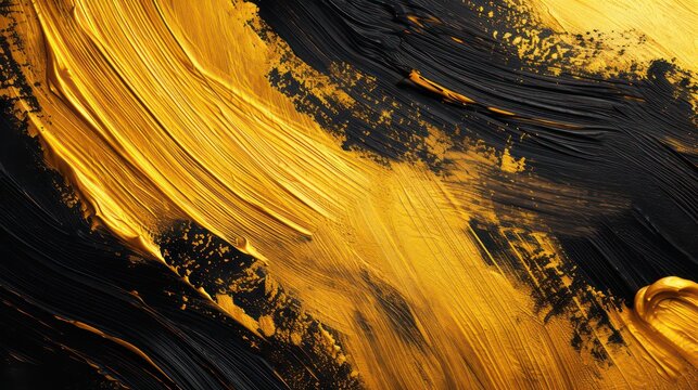 Abstract ink background. Marble style. Golden paint stroke texture on black paper. Wallpaper for web and game design. Grunge mud art. Ink handmade image. Modern artistic pattern. Creative artwork.