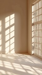 An empty room featuring large windows and white walls, creating a clean and minimalist interior.