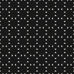 Vector black and white minimalist seamless pattern. Stylish dark geometric texture. Abstract monochrome minimal background with dots, simple shapes, small arrows, corners. Funky repeating geo design
