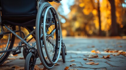 Detail of a disabled man using a tablet in a park