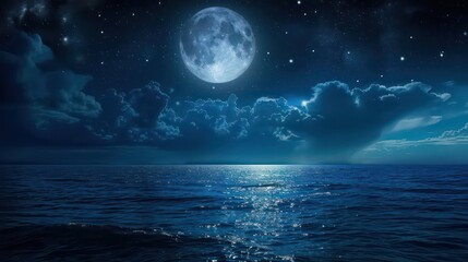 Naklejka na ściany i meble 3d rendering of night in sea landscape with moonlight. Fantasy night landscape
