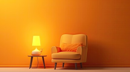 Night light in cozy interier sale website banner in yellow, orange background color, minimalistic design, without text