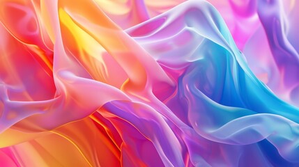 Vivid neon 3D-rendered wavy shapes on a gradient backdrop. Futuristic holographic abstract design with luminous fluid desktop wallpaper. Glowing dynamic silky background. - obrazy, fototapety, plakaty