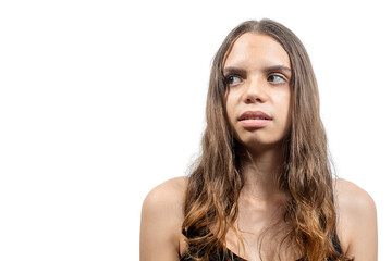 Portrait of a young blonde Latin American woman, disgusted face
