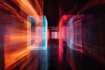 abstract rainbow colored glass hallway