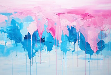 a painting of pink and blue paint dripping