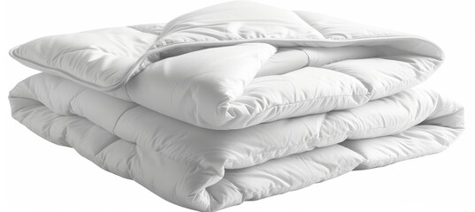 Fototapeta na wymiar White folded duvet on bed background for winter season preparation and home textile