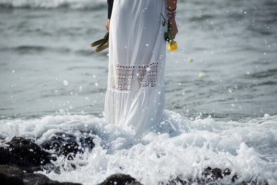 Candomble religious people are seen, on the beach, paying homage to Iemanja in Rio Vermelho, city of Salvador, Bahia.