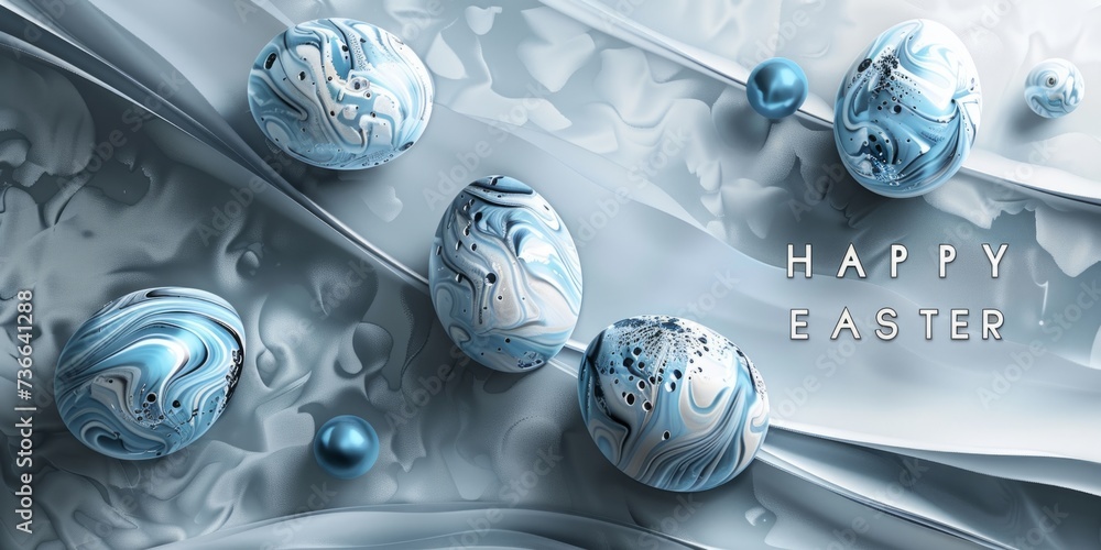 Poster a happy easter background with gray and blue images generative ai