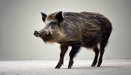 full body of wild boar, isolated white background 
