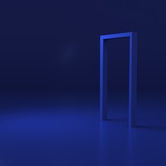 3d opened door in blue background