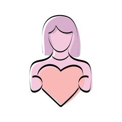 A heart. love. a symbol of love. red. guy. young woman. to stretch out. arm. valentine card. the icon. doodle. colored. vector. on a white background. flat.