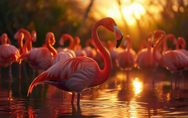 Beautiful Flamingos In Lake
