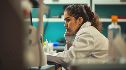 Obraz premium A woman in a lab coat working on a computer.