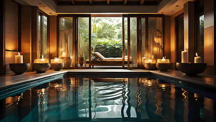 Exotic spa resort with burning candles