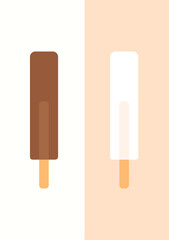 Poster classic children's ice cream. one chocolate and one milk ice cream. Vector illustration. Divided in 2 parts. 