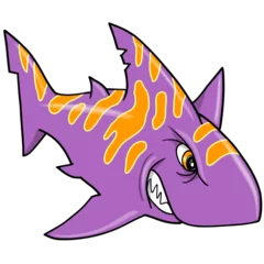 Keuken foto achterwand Cartoons purple angry shark png art