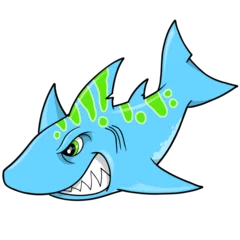 Fototapete Karikaturzeichnung mean blue shark png art