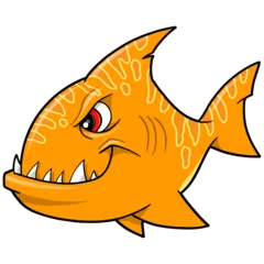 Fototapete Karikaturzeichnung Mean Big Orange Shark Png Art