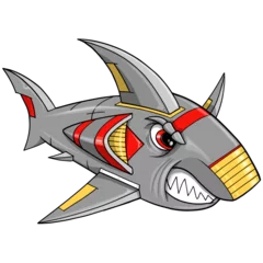 Fototapete Karikaturzeichnung mean angry robot cyborg shark png art