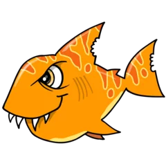 Abwaschbare Fototapete Karikaturzeichnung mean orange shark png art