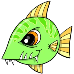 Afwasbaar Fotobehang Cartoons Mean Green Fish png Art