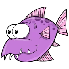Afwasbaar Fotobehang Cartoons Mean Crazy Fish PNG Art