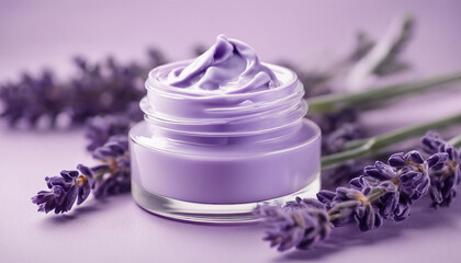 Obraz na płótnie Canvas lavender cosmetic cream, decorative isolated white background