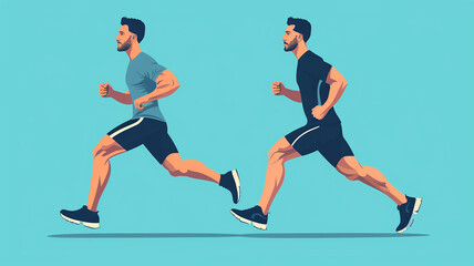 Fototapeta na wymiar Men doing jogging flat illustration
