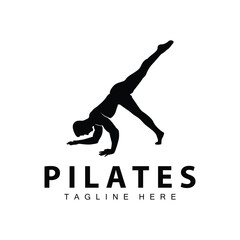 Pilates logo vector body poses gymnastics exercise yoga calm down template illustration