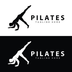 Pilates logo vector body poses gymnastics exercise yoga calm down template illustration