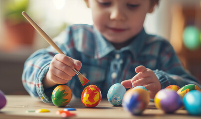 Toddler painting Easter eggs