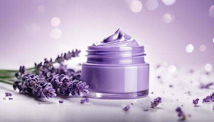 lavender cosmetic cream, decorative isolated white background  