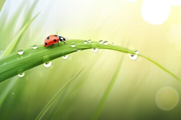 A ladybug sitting on top of a green leaf.
