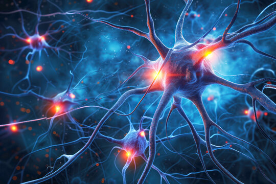 Neurons of motor cortex under microscope with nerve cells nervous system in neurology science laboratory Generative AI